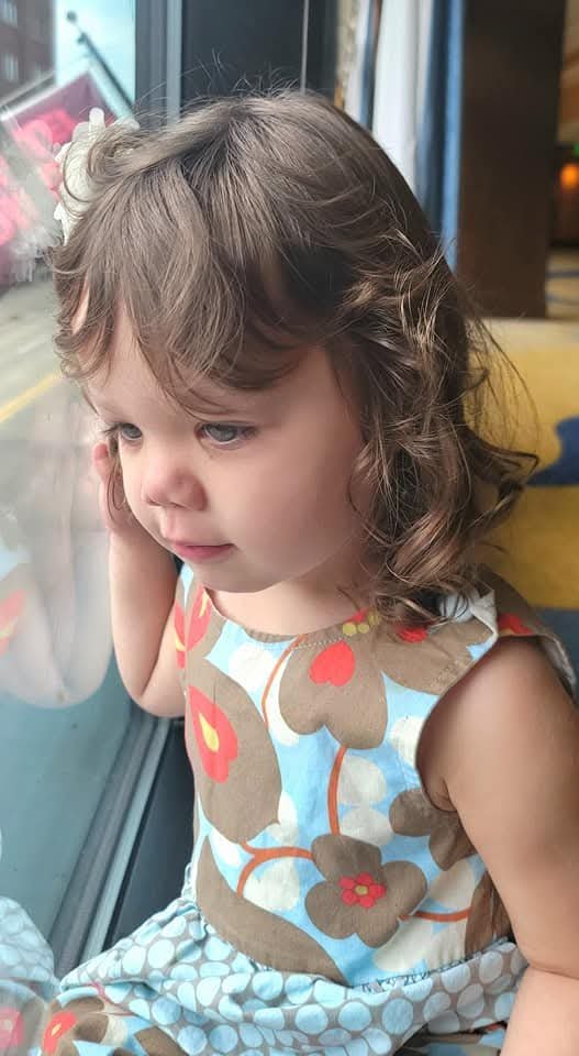 Toddler gazing out a window